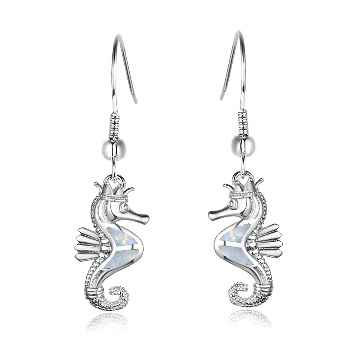 Opal & Silver-Plated Seahorse Drop Earrings