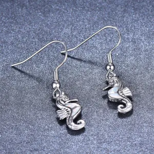 Opal & Silver-Plated Seahorse Drop Earrings