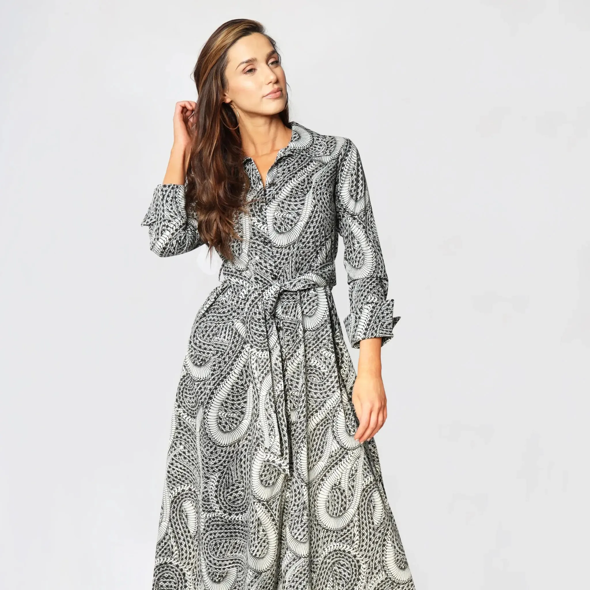 Paisley Print Italian Belted Button-Down Women's Maxi Dress