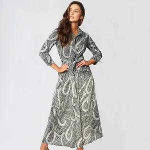 Paisley Print Italian Belted Button-Down Women's Maxi Dress
