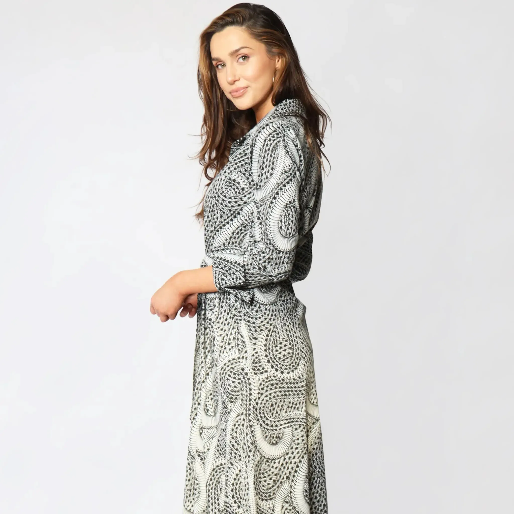 Paisley Print Italian Belted Button-Down Women's Maxi Dress