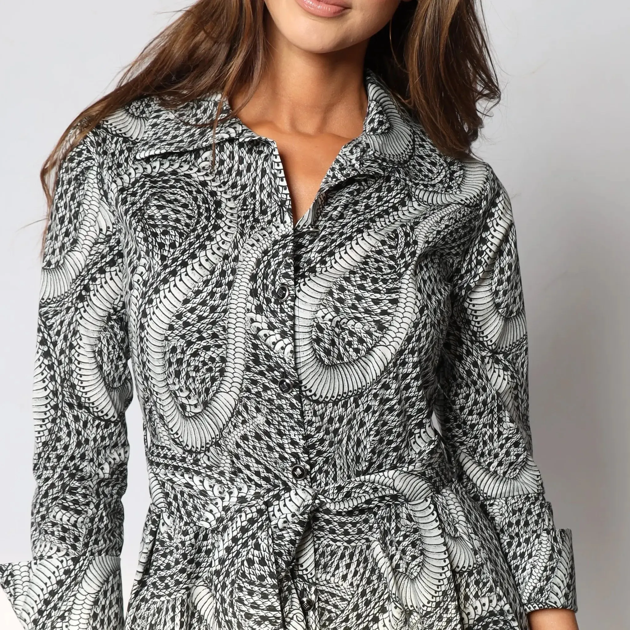 Paisley Print Italian Belted Button-Down Women's Maxi Dress