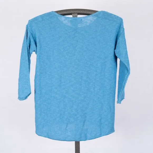 Parkhurst Canada 100% Cotton Open Knit Sweater Blue Womens SZ SMALL Cozy Coastal