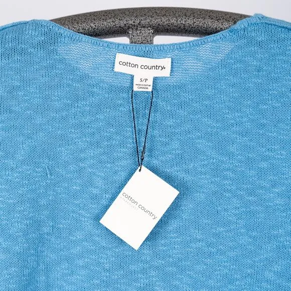 Parkhurst Canada 100% Cotton Open Knit Sweater Blue Womens SZ SMALL Cozy Coastal