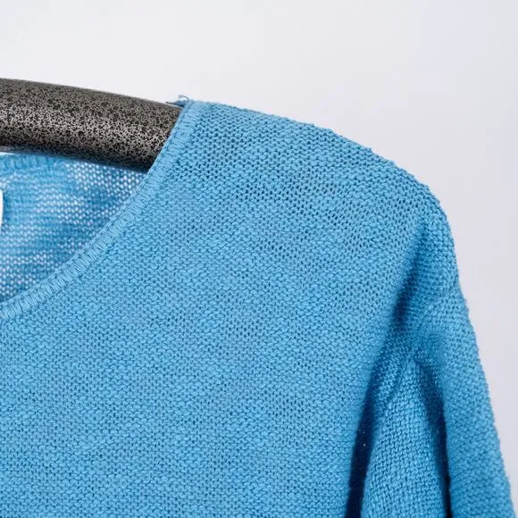 Parkhurst Canada 100% Cotton Open Knit Sweater Blue Womens SZ SMALL Cozy Coastal