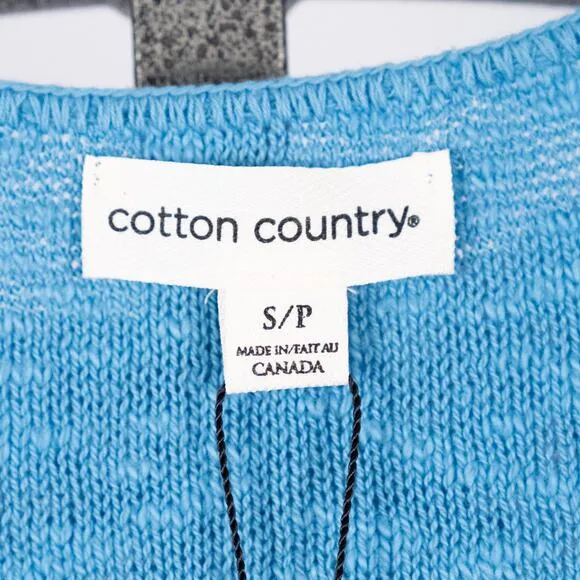 Parkhurst Canada 100% Cotton Open Knit Sweater Blue Womens SZ SMALL Cozy Coastal