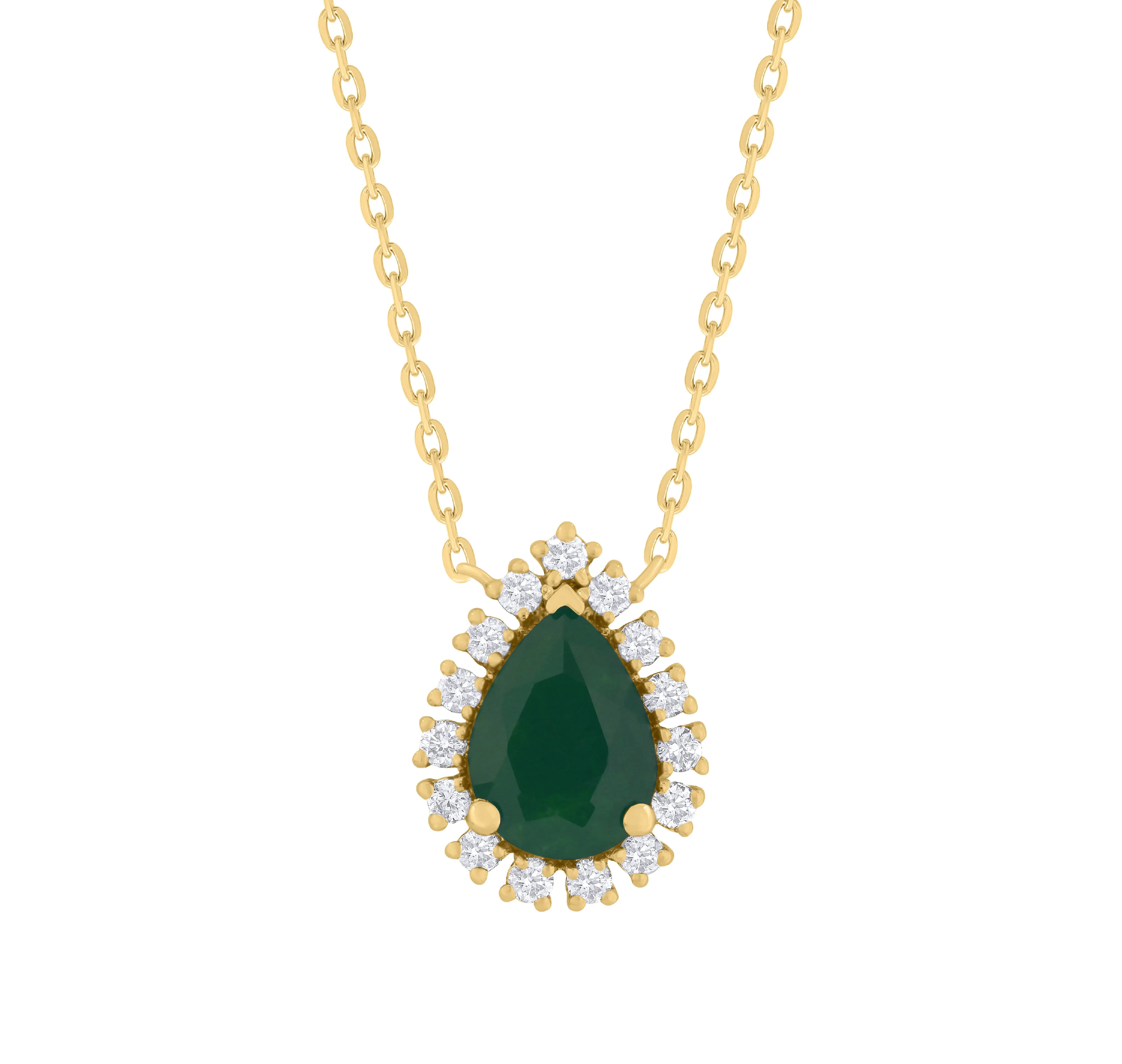 Pear Shape Color Stone with Diamonds Necklace
