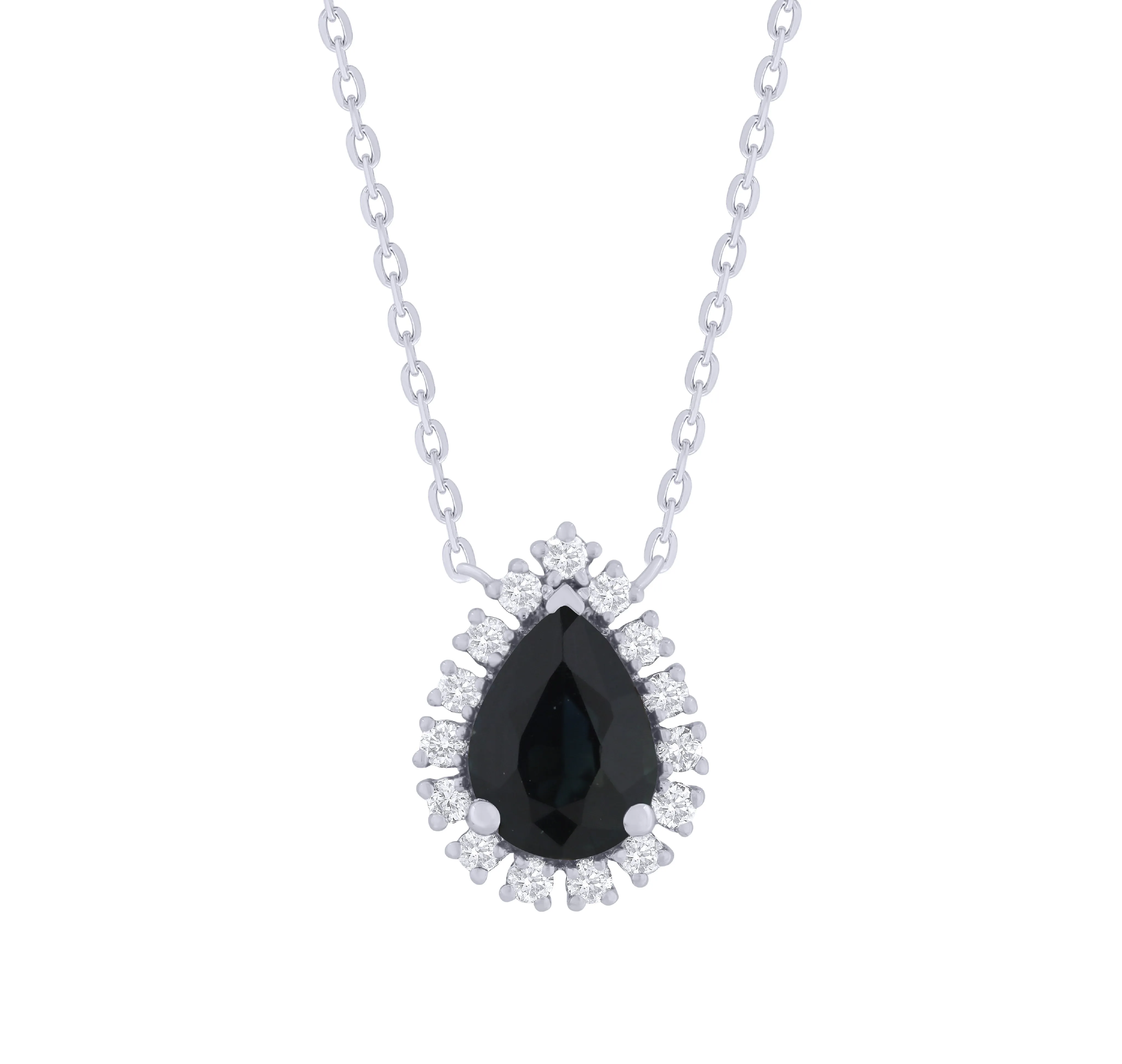 Pear Shape Color Stone with Diamonds Necklace
