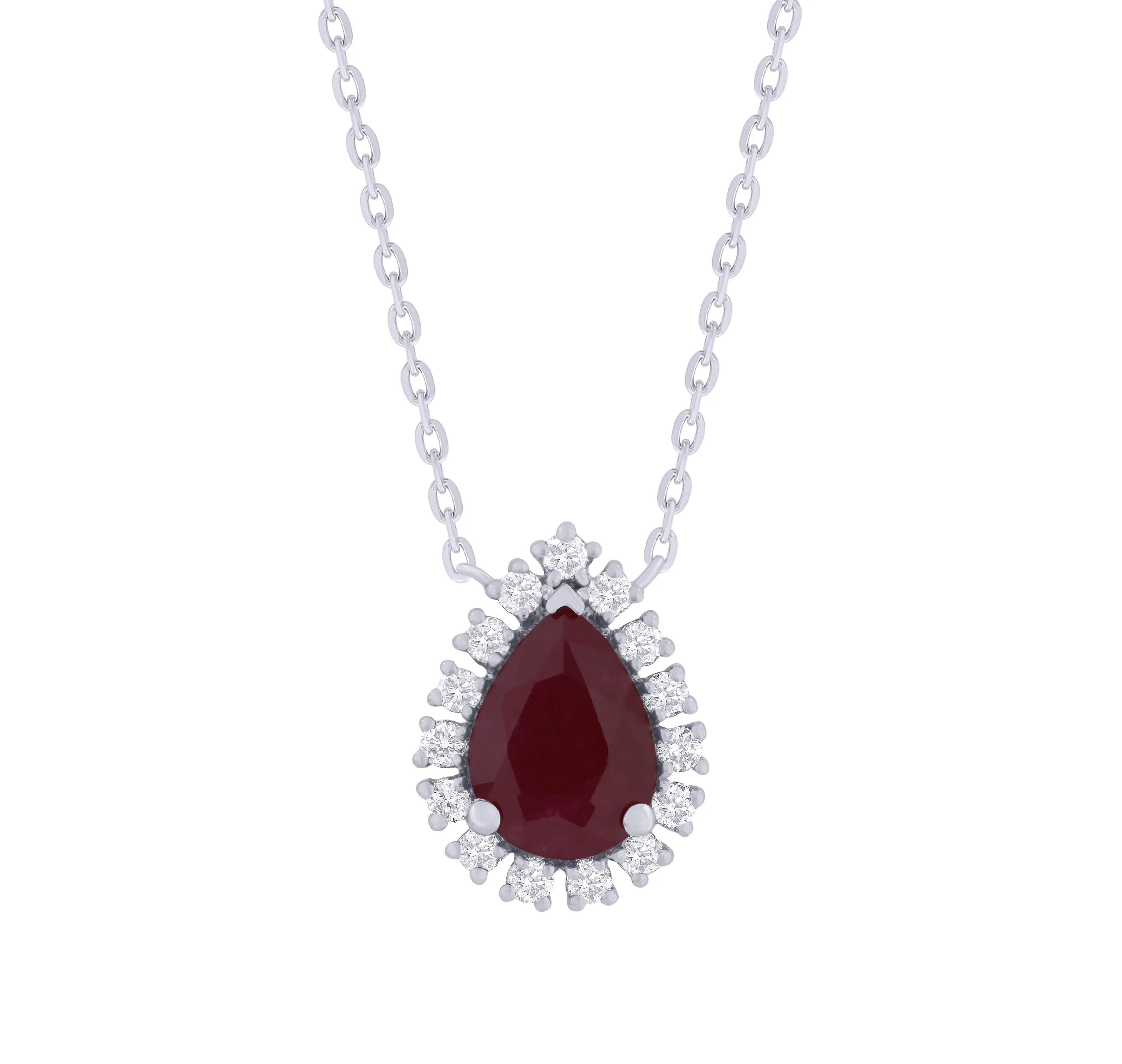 Pear Shape Color Stone with Diamonds Necklace