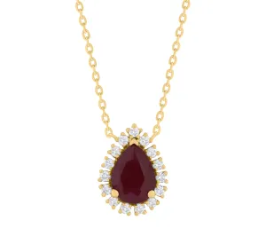 Pear Shape Color Stone with Diamonds Necklace