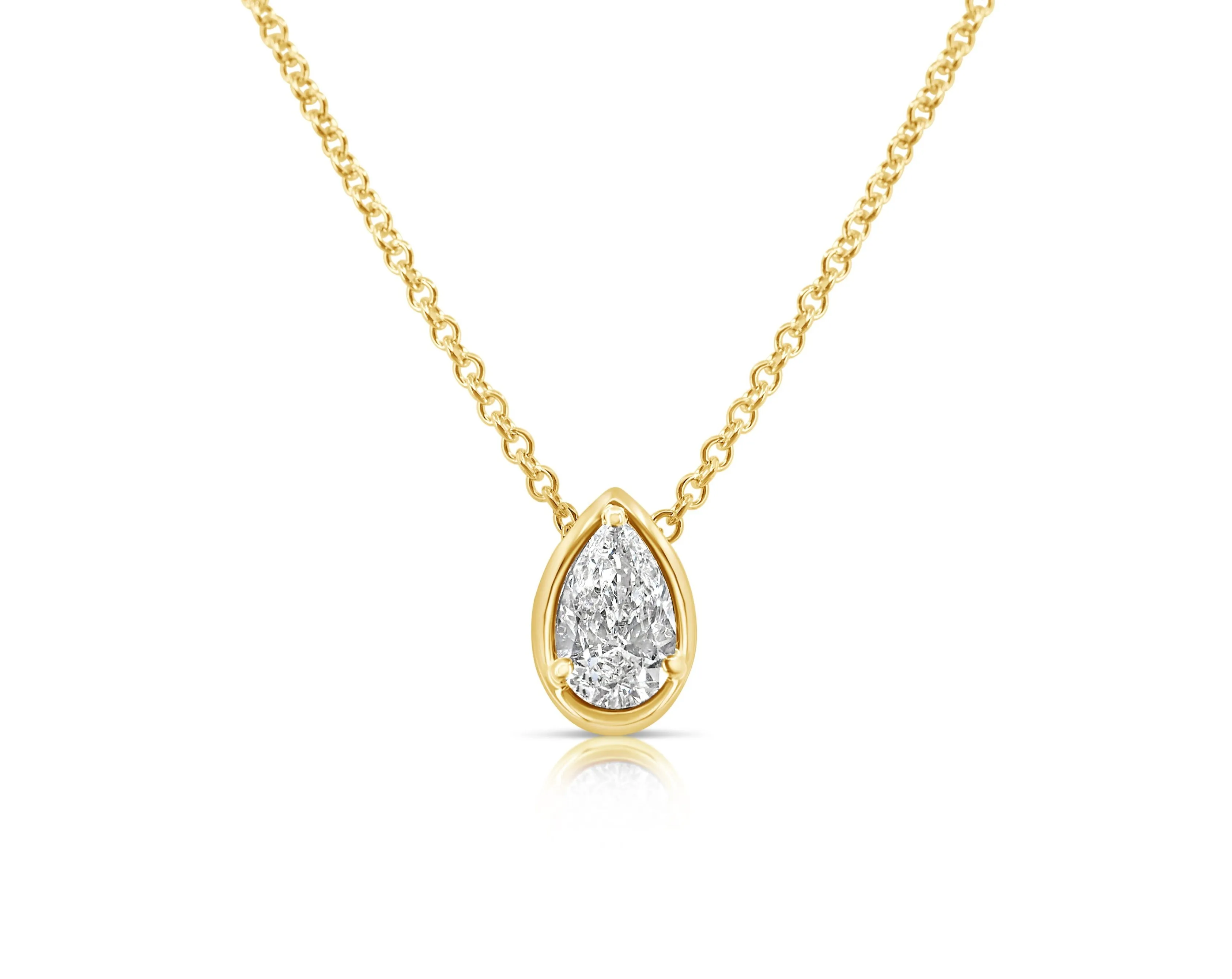 Pear-Shaped Single Solitaire Diamond Necklace - Yellow Gold