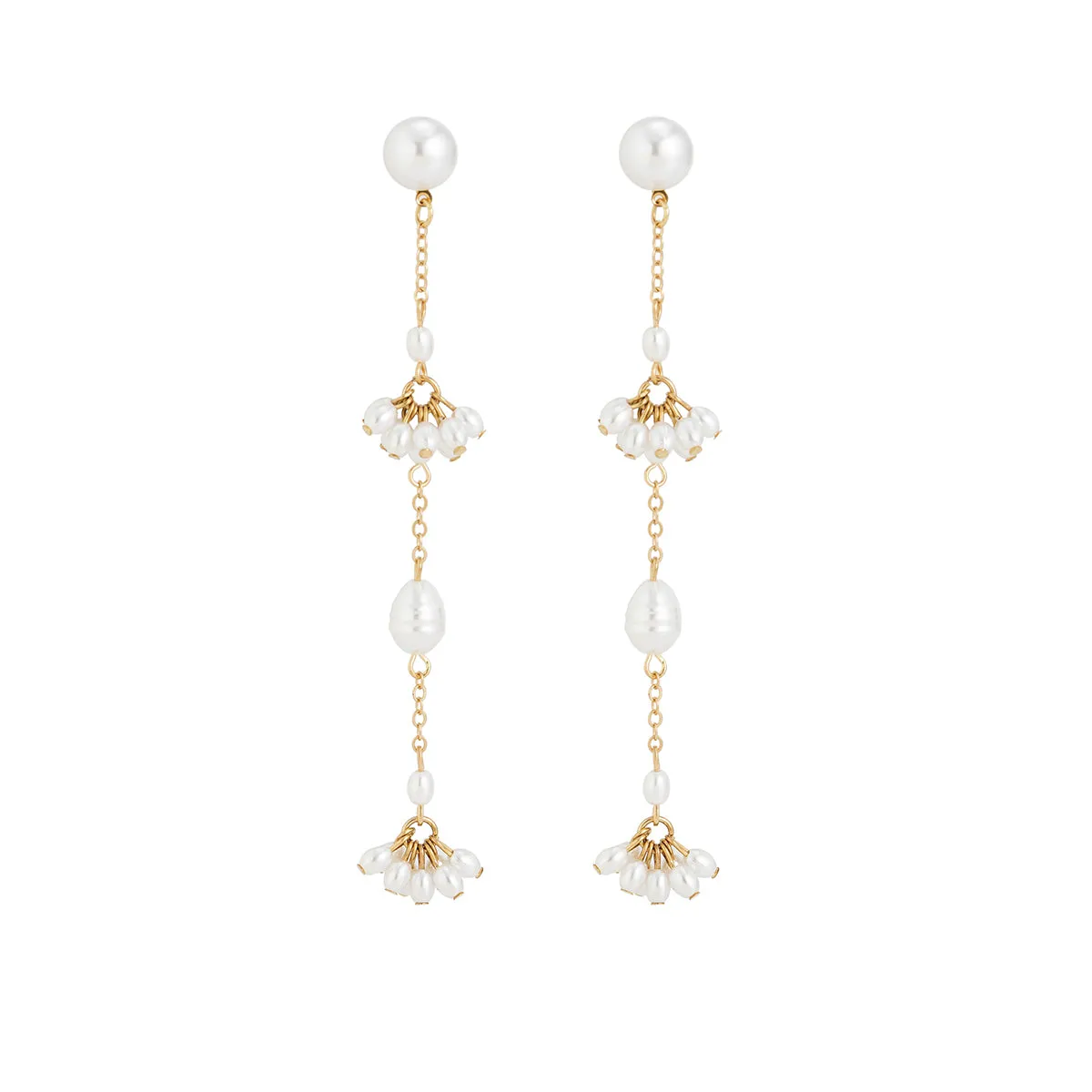 Pearl & 18K Gold-Platd Tiered Cluster Drop Earrings