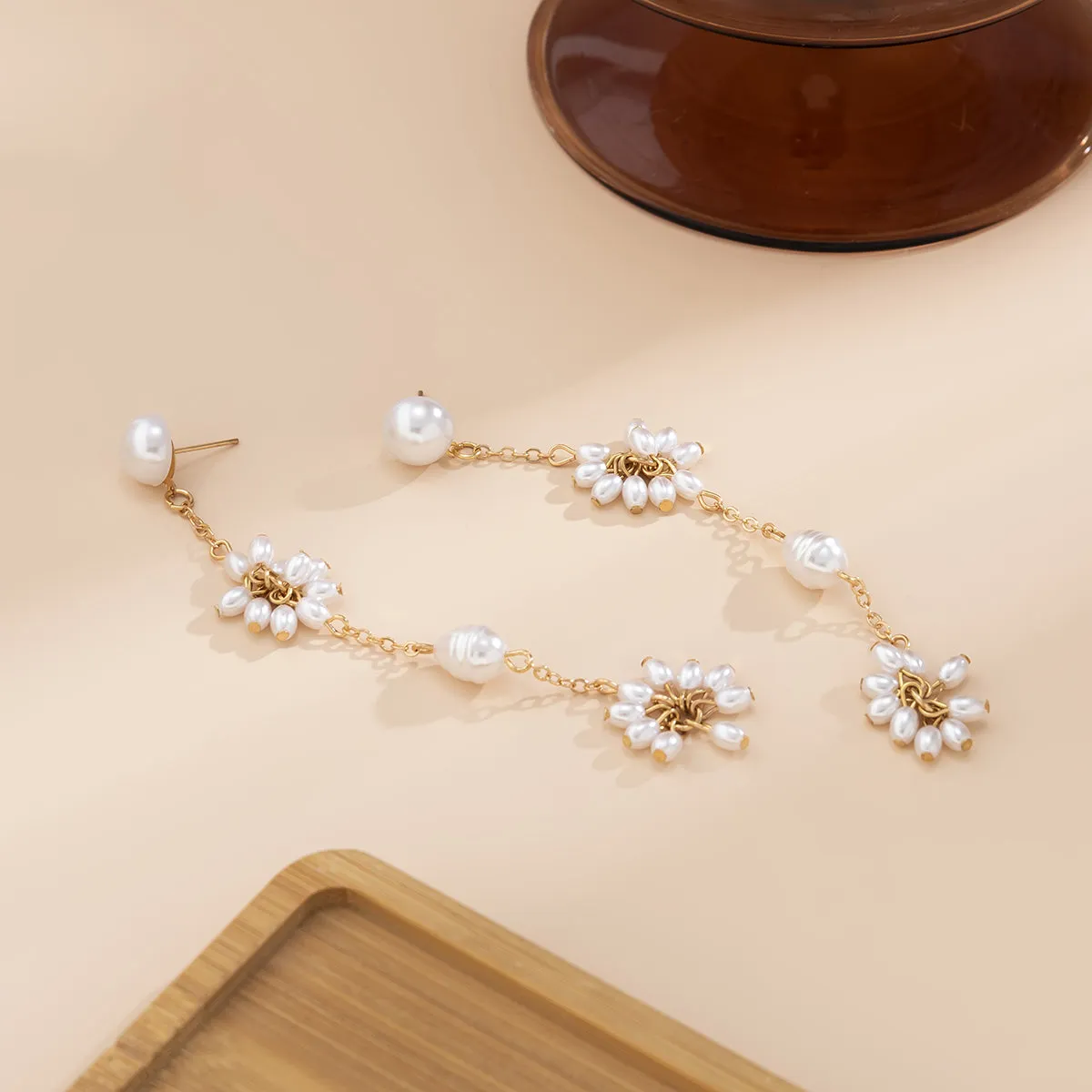 Pearl & 18K Gold-Platd Tiered Cluster Drop Earrings