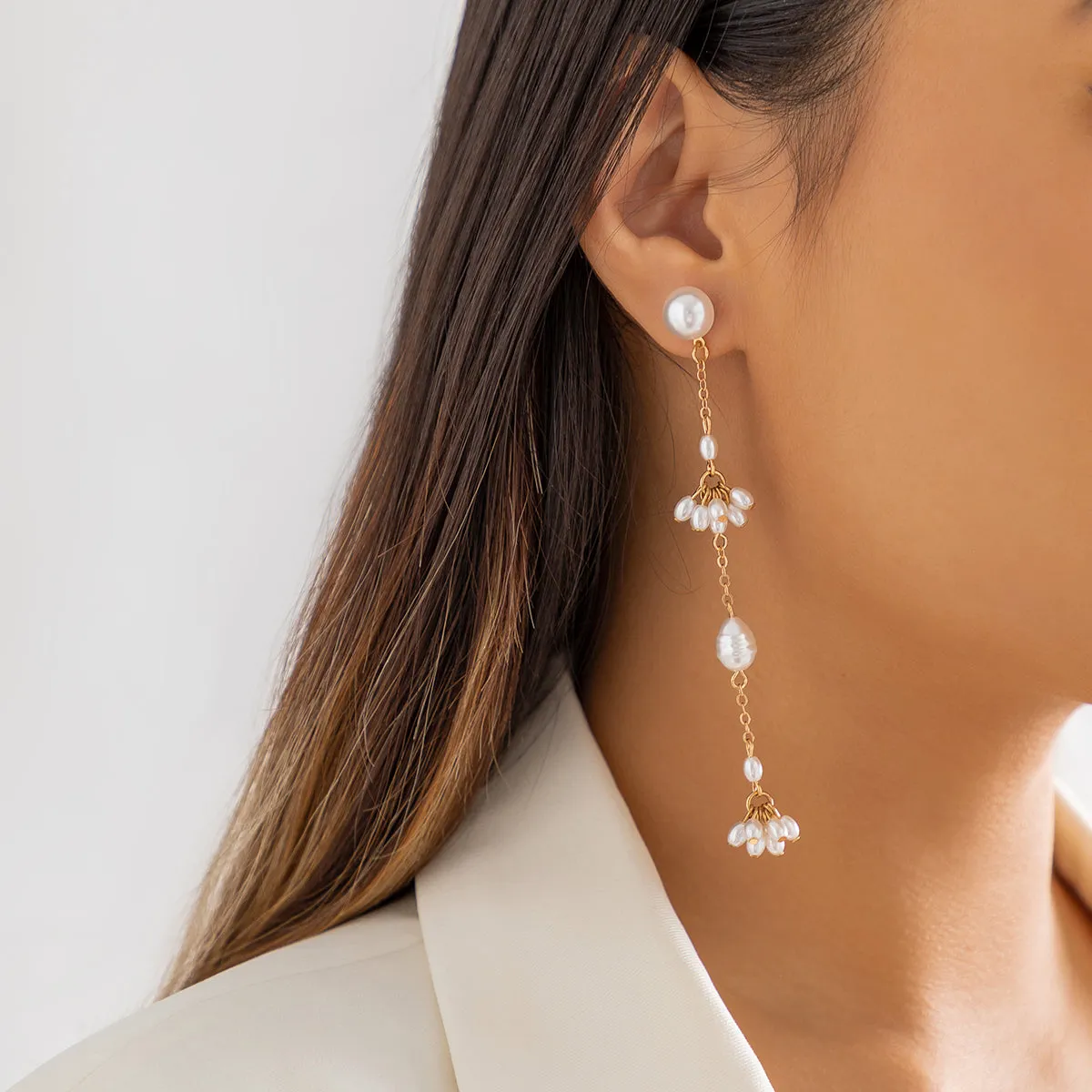 Pearl & 18K Gold-Platd Tiered Cluster Drop Earrings