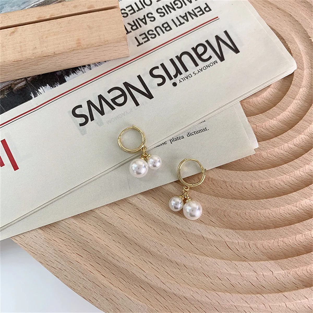 Pearl & 18K Gold-Plated Double Charm Drop Earrings