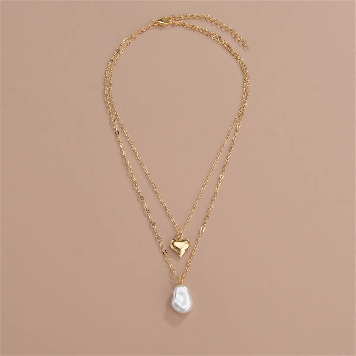 Pearl & 18K Gold-Plated Heart-Pendant Layered Necklace