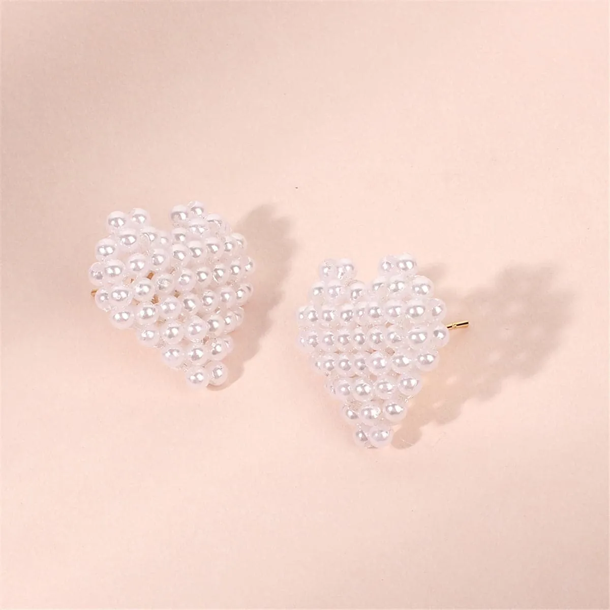 Pearl & 18K Gold-Plated Heart Stud Earrings