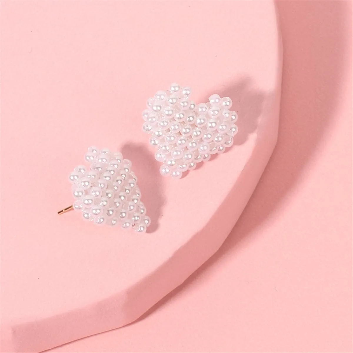Pearl & 18K Gold-Plated Heart Stud Earrings