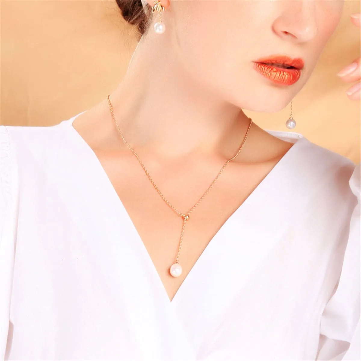 Pearl & 18K Gold-Plated Lariat Necklace