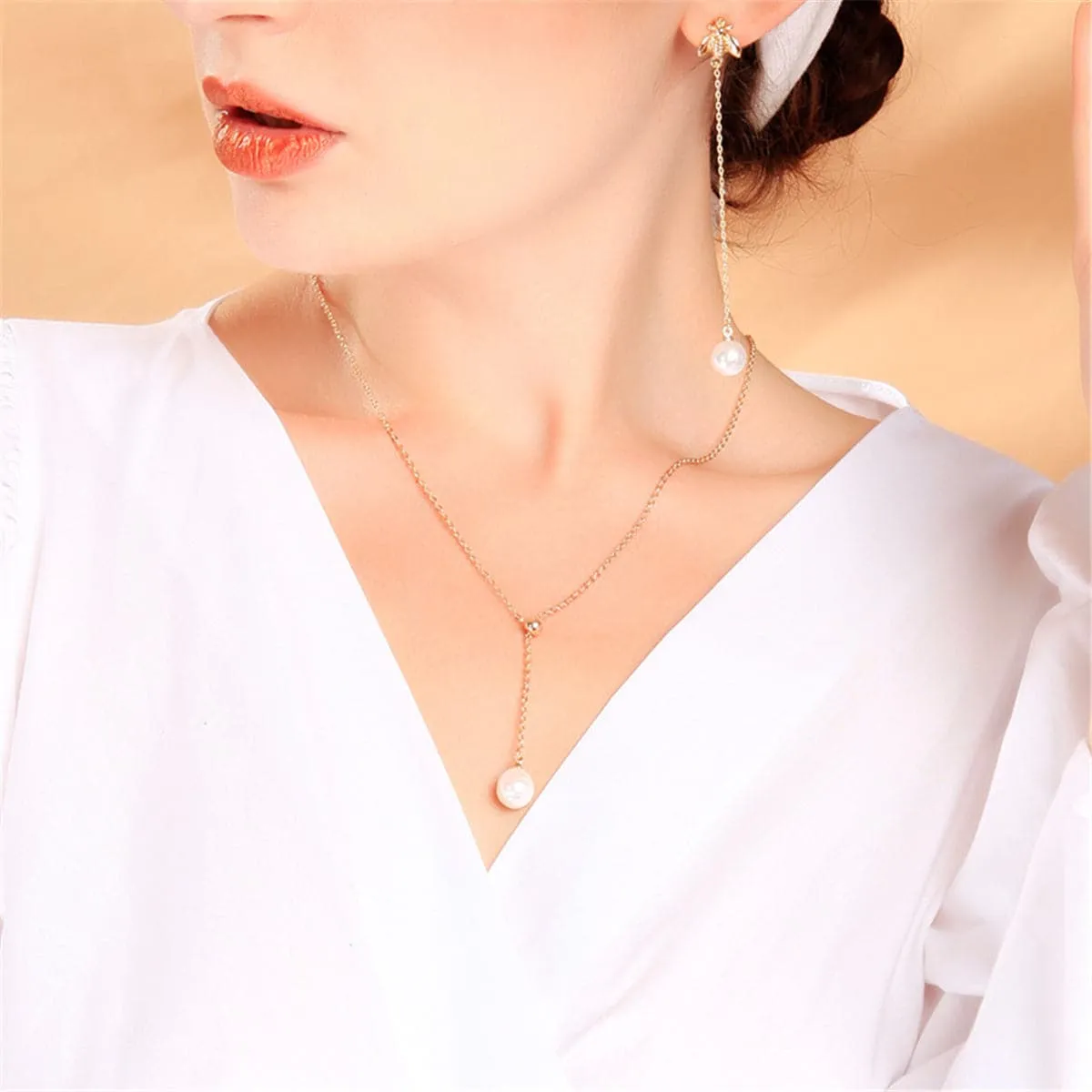 Pearl & 18K Gold-Plated Lariat Necklace