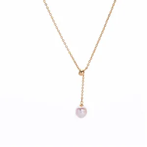 Pearl & 18K Gold-Plated Lariat Necklace