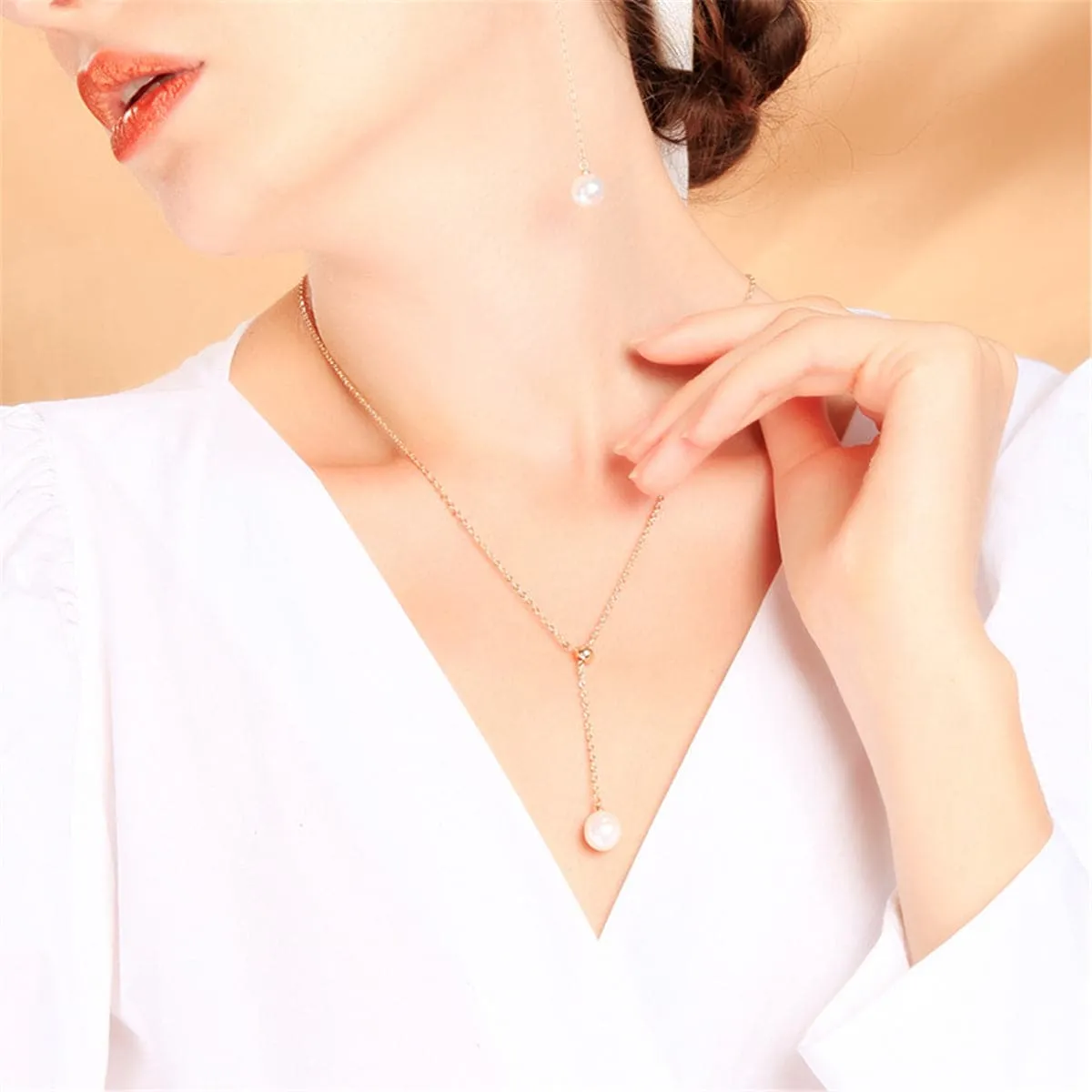 Pearl & 18K Gold-Plated Lariat Necklace