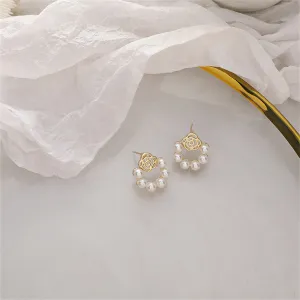 Pearl & 18K Gold-Plated Lotus Wreath Stud Earrings