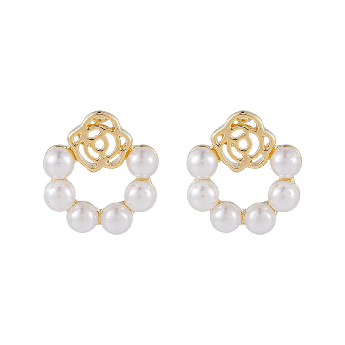 Pearl & 18K Gold-Plated Lotus Wreath Stud Earrings