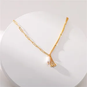 Pearl & 18K Gold-Plated Multi-Chain Pendant Necklace