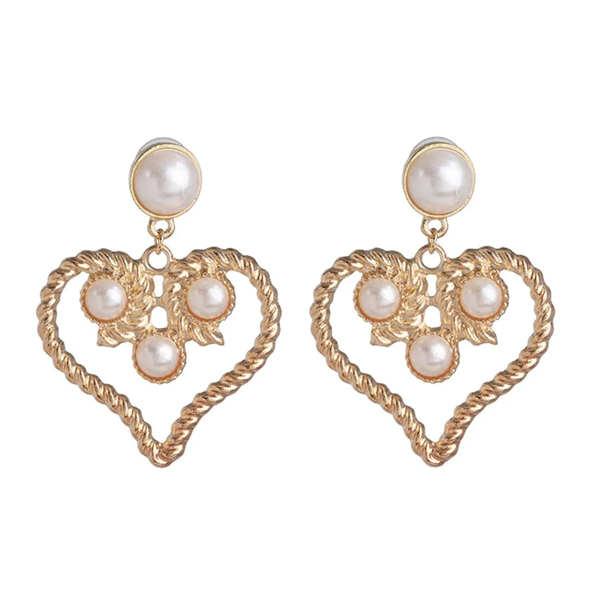Pearl & 18K Gold-Plated Openwork Heart Drop Earrings