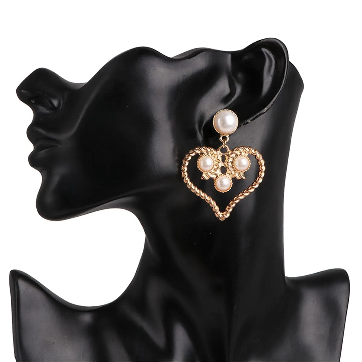 Pearl & 18K Gold-Plated Openwork Heart Drop Earrings