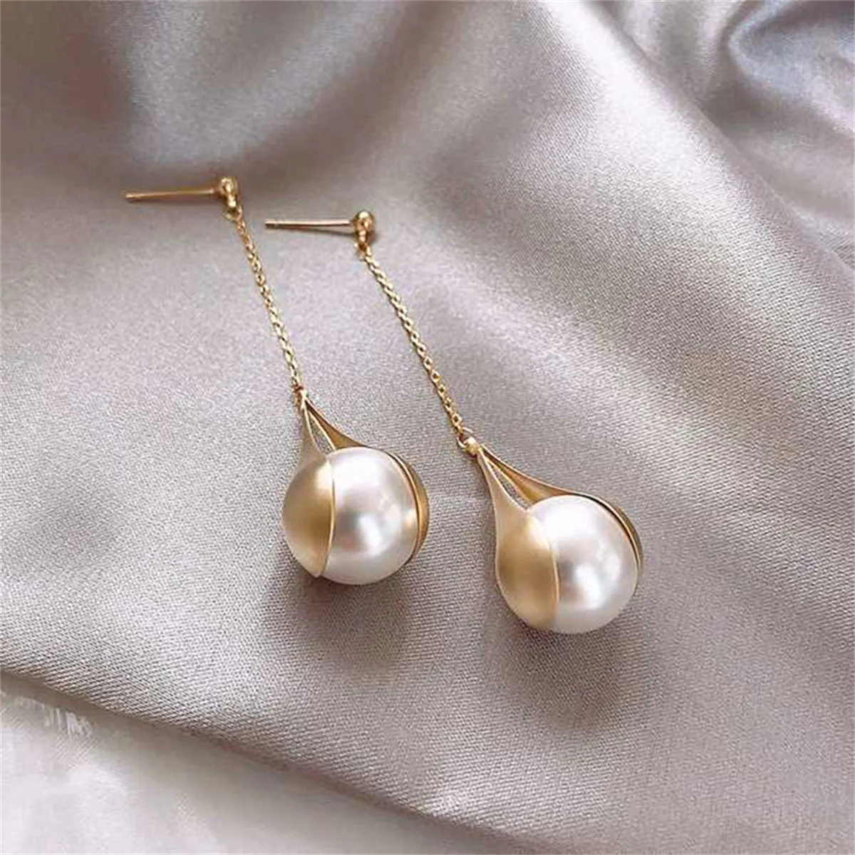 Pearl & 18K Gold-Plated Semi-Bezel Drop Earrings