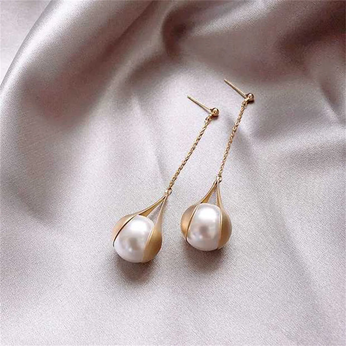Pearl & 18K Gold-Plated Semi-Bezel Drop Earrings