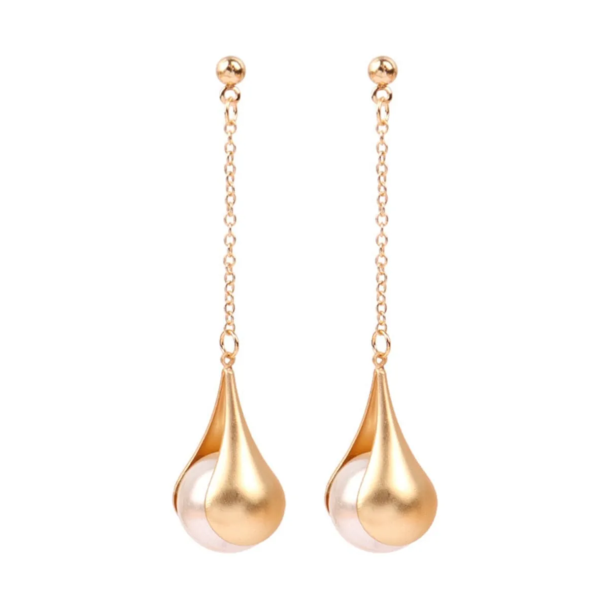 Pearl & 18K Gold-Plated Semi-Bezel Drop Earrings