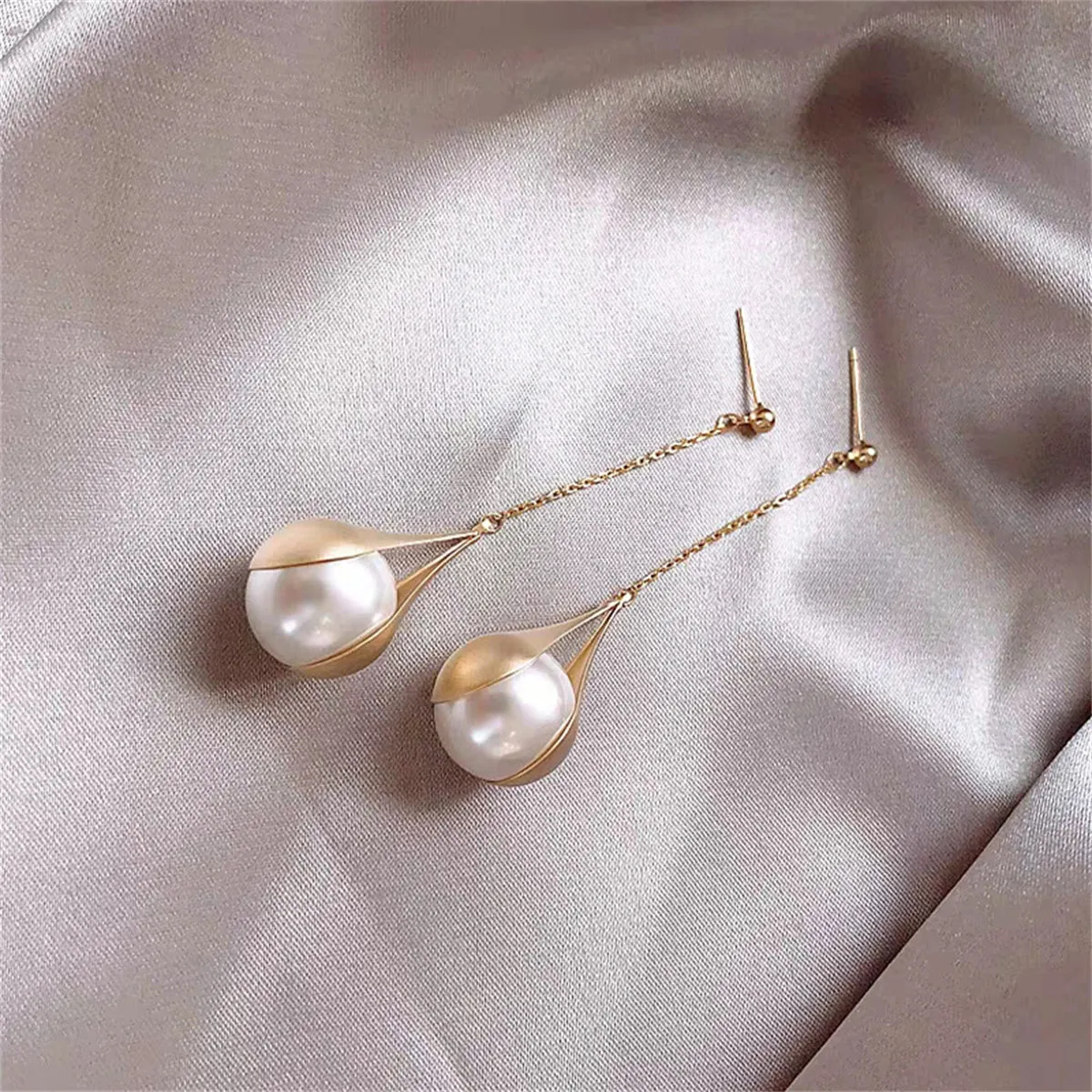 Pearl & 18K Gold-Plated Semi-Bezel Drop Earrings