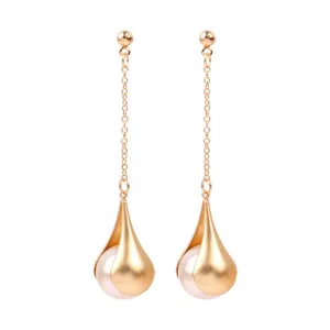 Pearl & 18K Gold-Plated Semi-Bezel Drop Earrings