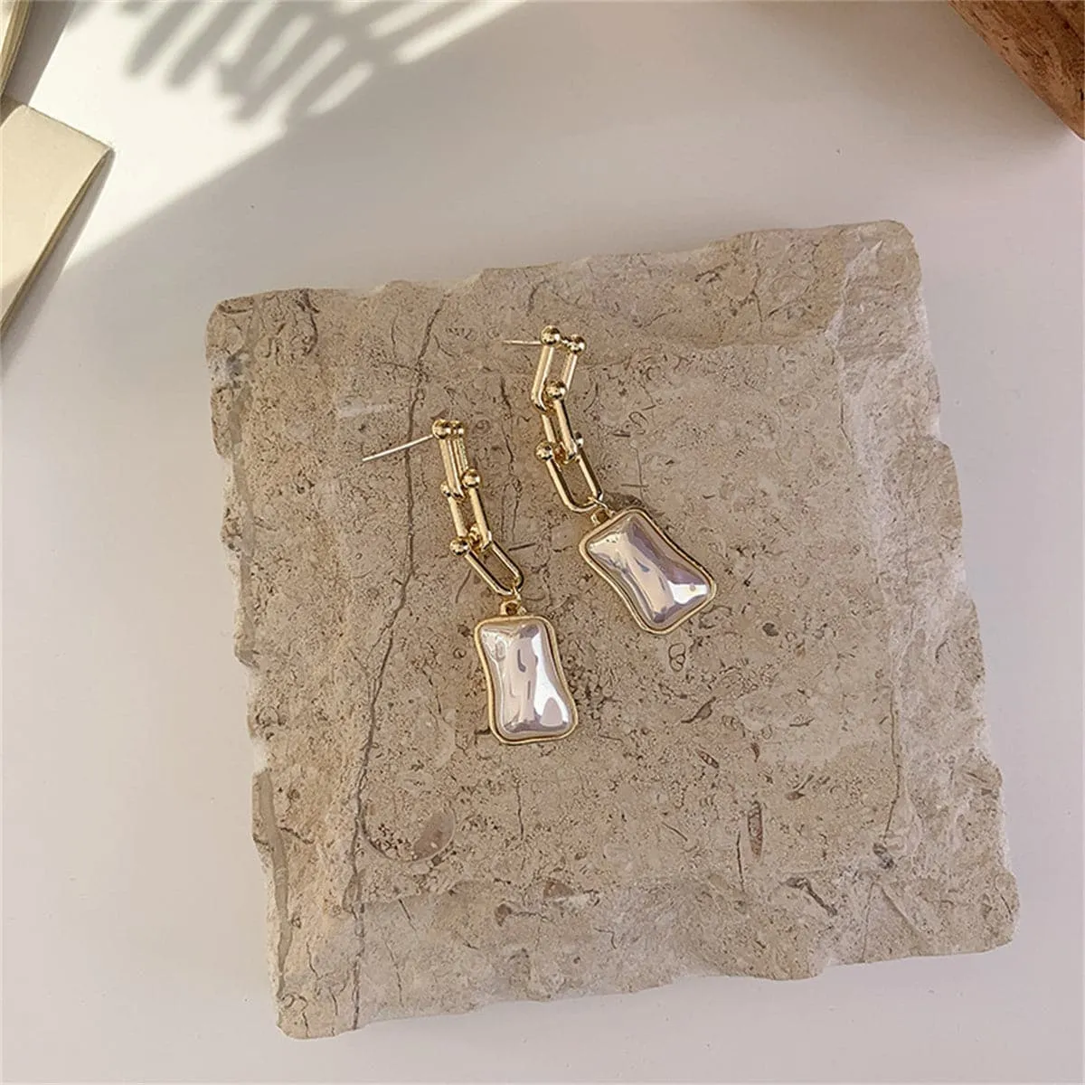 Pearl & 18K Gold-Plated Tiered Chain Vachette Irregular Drop Earrings