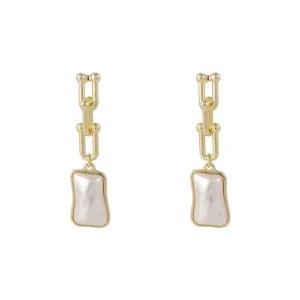Pearl & 18K Gold-Plated Tiered Chain Vachette Irregular Drop Earrings