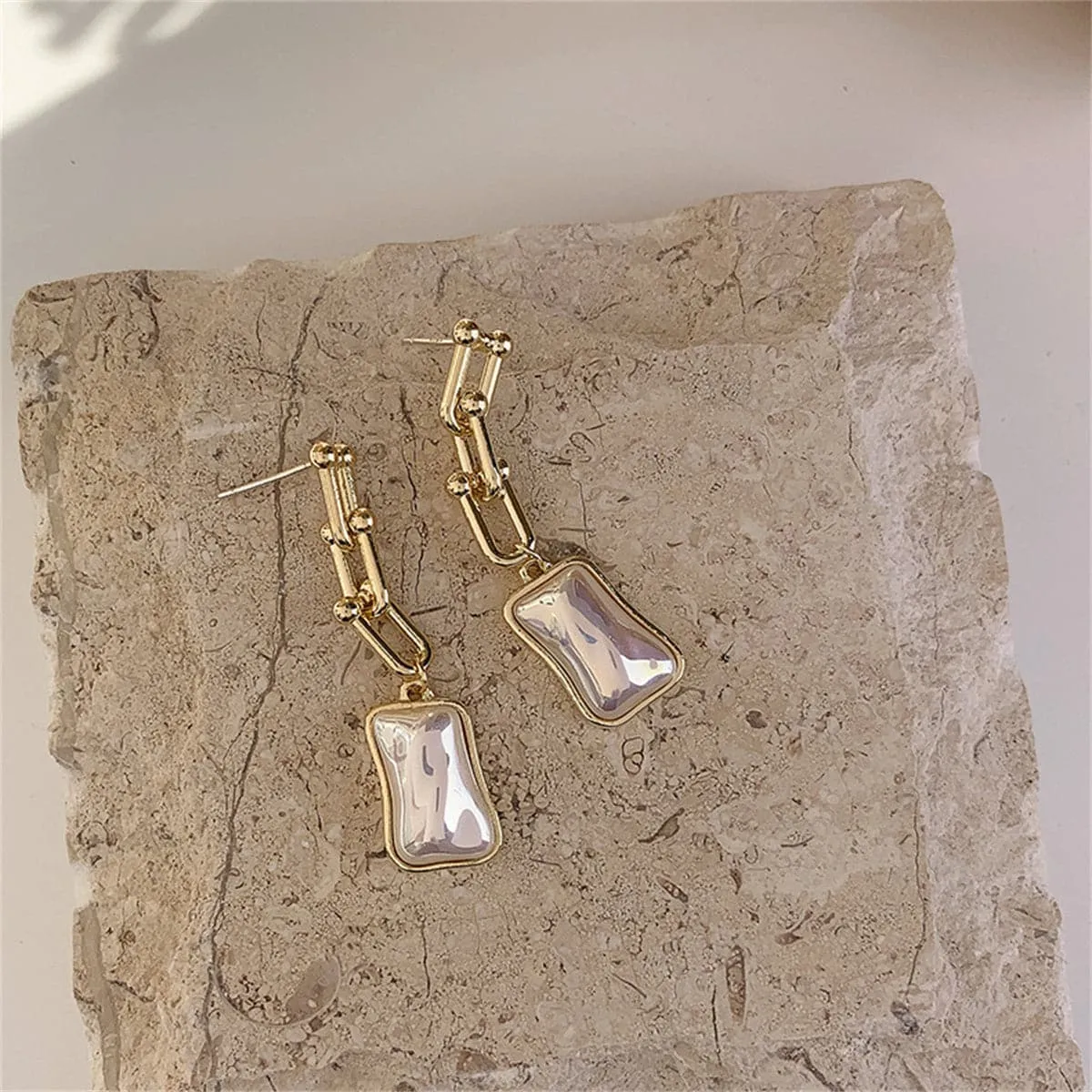 Pearl & 18K Gold-Plated Tiered Chain Vachette Irregular Drop Earrings