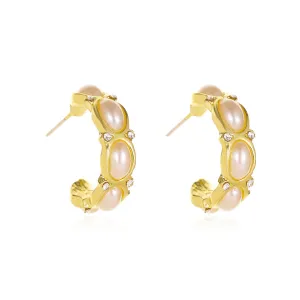 Pearl & Cubic Zirconia 18K Gold-Plated Tiered Huggie Earrings