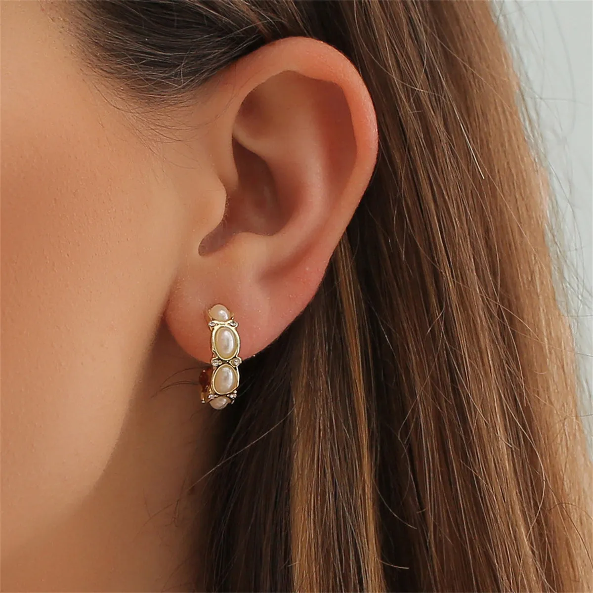 Pearl & Cubic Zirconia 18K Gold-Plated Tiered Huggie Earrings