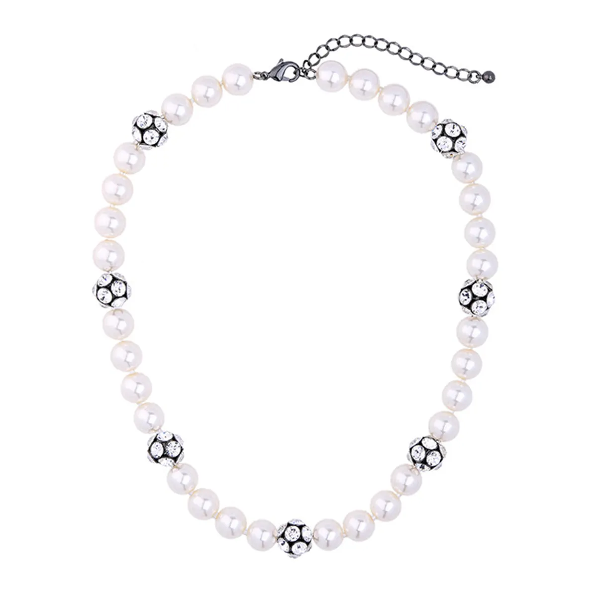 Pearl & Cubic Zirconia Black-Tone Ball Necklace