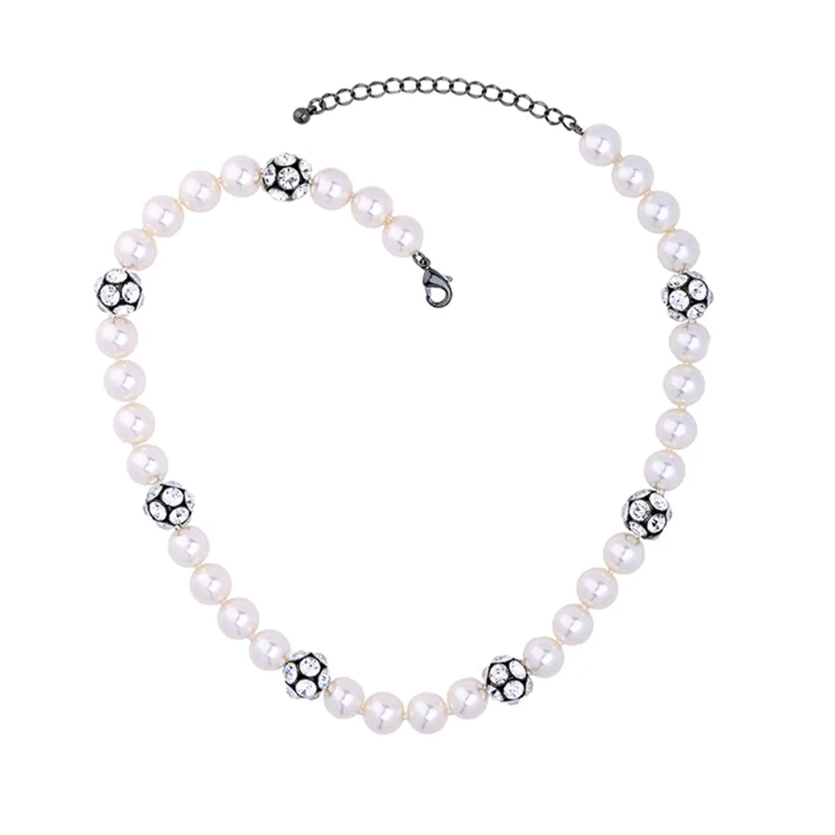 Pearl & Cubic Zirconia Black-Tone Ball Necklace