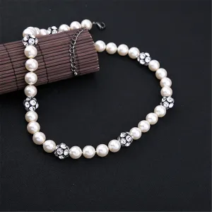 Pearl & Cubic Zirconia Black-Tone Ball Necklace