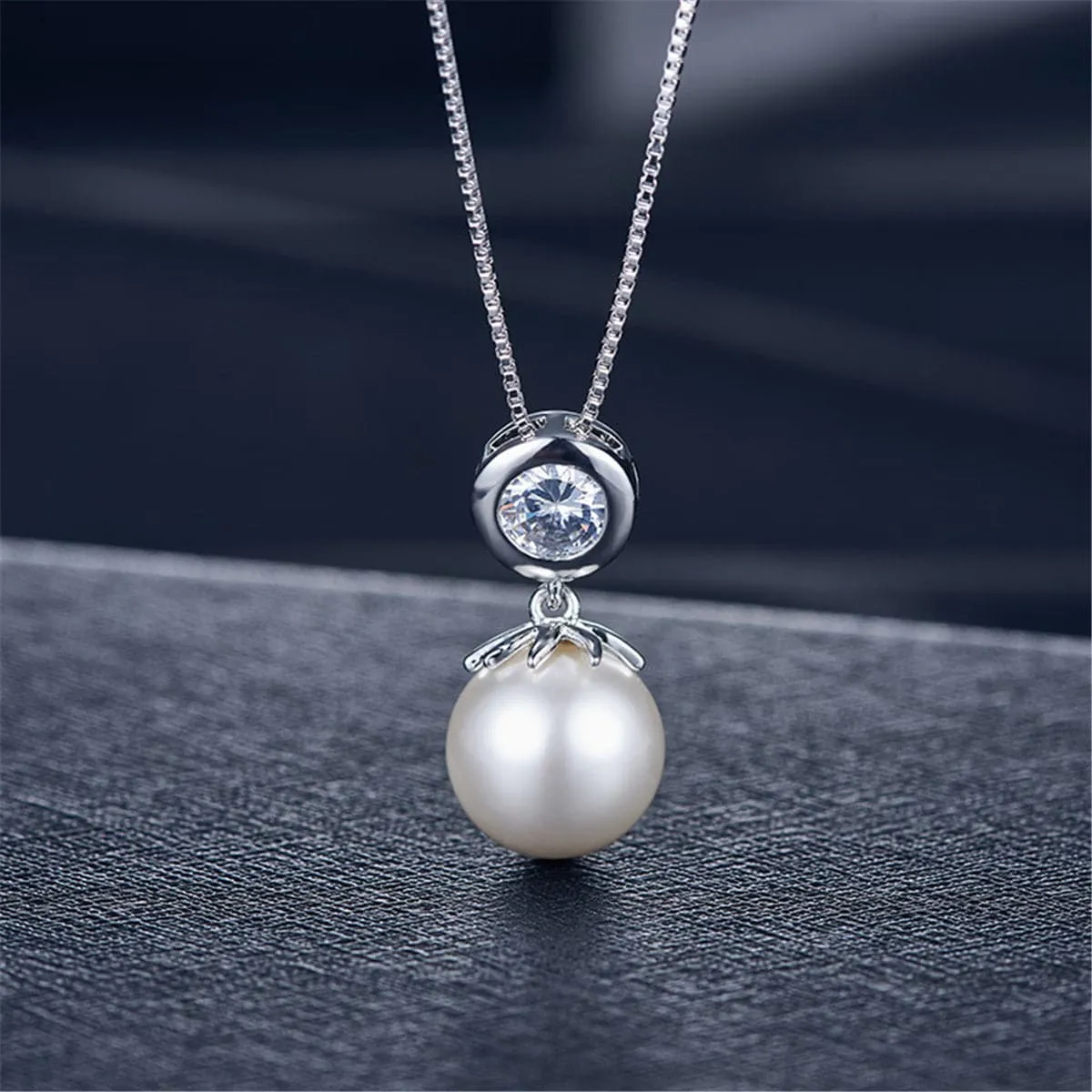 Pearl & Cubic Zirconia Pendant Necklace & Drop Earrings