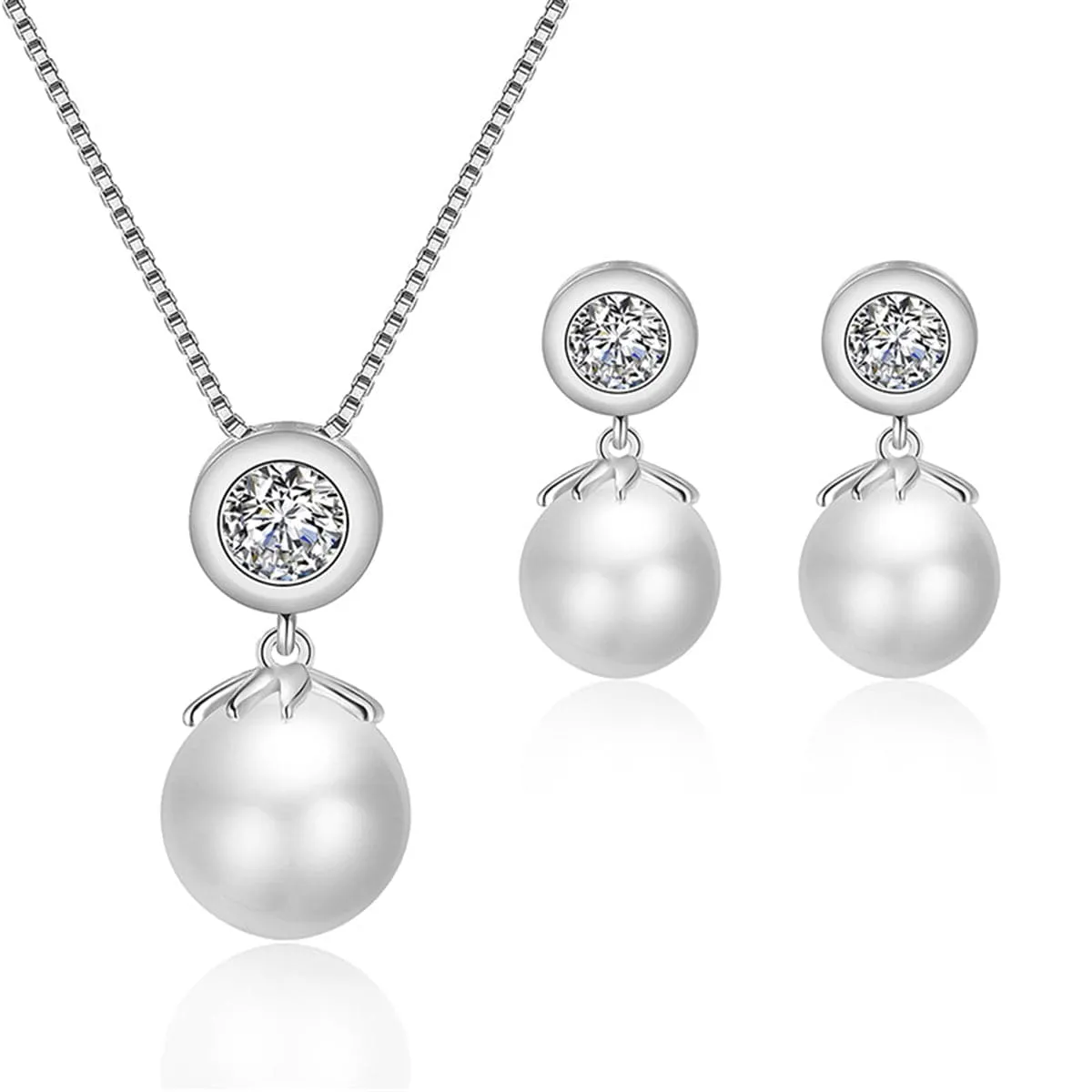 Pearl & Cubic Zirconia Pendant Necklace & Drop Earrings