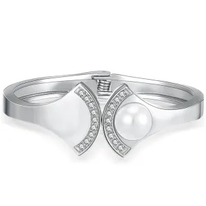 Pearl & Cubic Zirconia Silver-Plated Fan Hinge Bangle