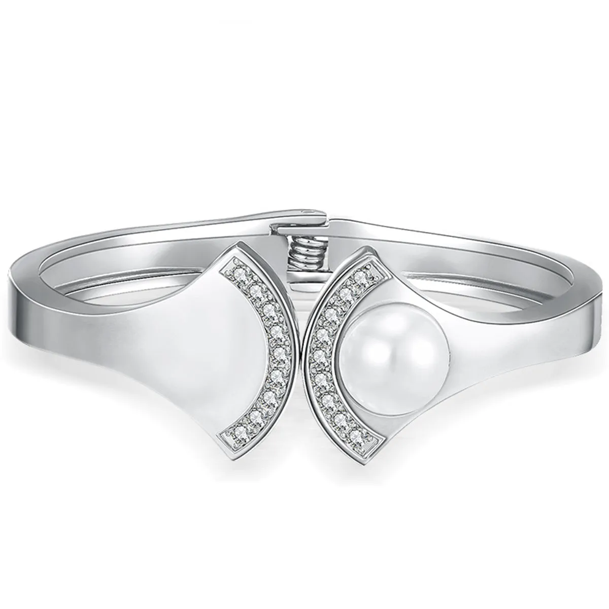 Pearl & Cubic Zirconia Silver-Plated Fan Hinge Bangle