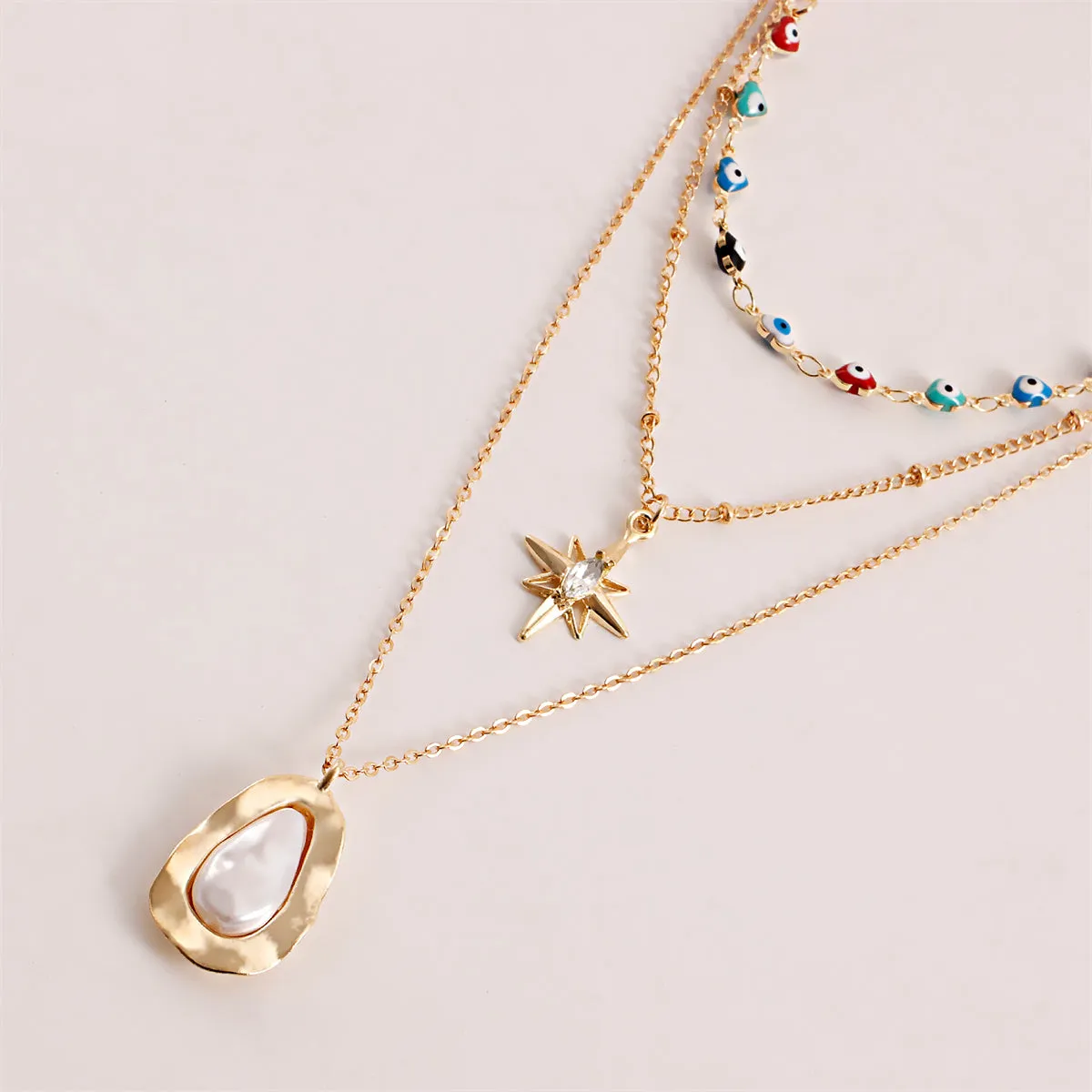 Pearl & Cubic Zirconia Star Pendant Layered Necklace
