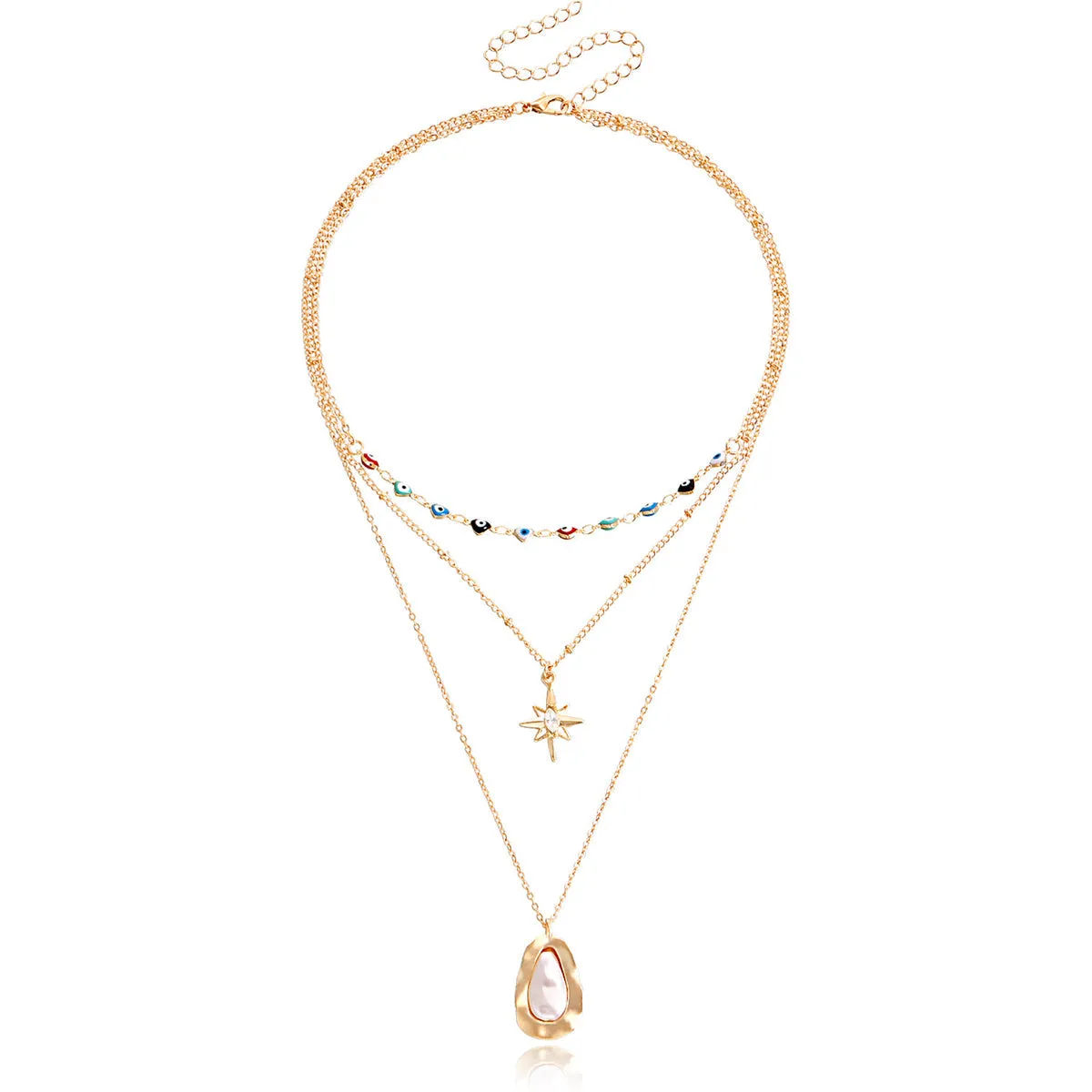 Pearl & Cubic Zirconia Star Pendant Layered Necklace
